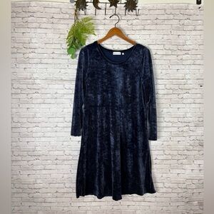 Habitat Velvet Velour Navy Blue Midi Long Sleeve Dress